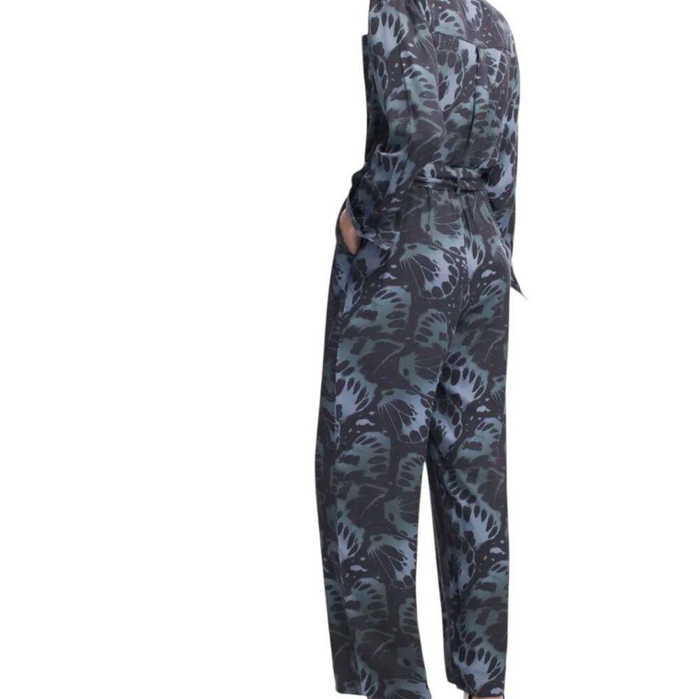 Desigual Sena Tie Waist Long Sleeve Jumpsuit, Gray Print, L (10/12)